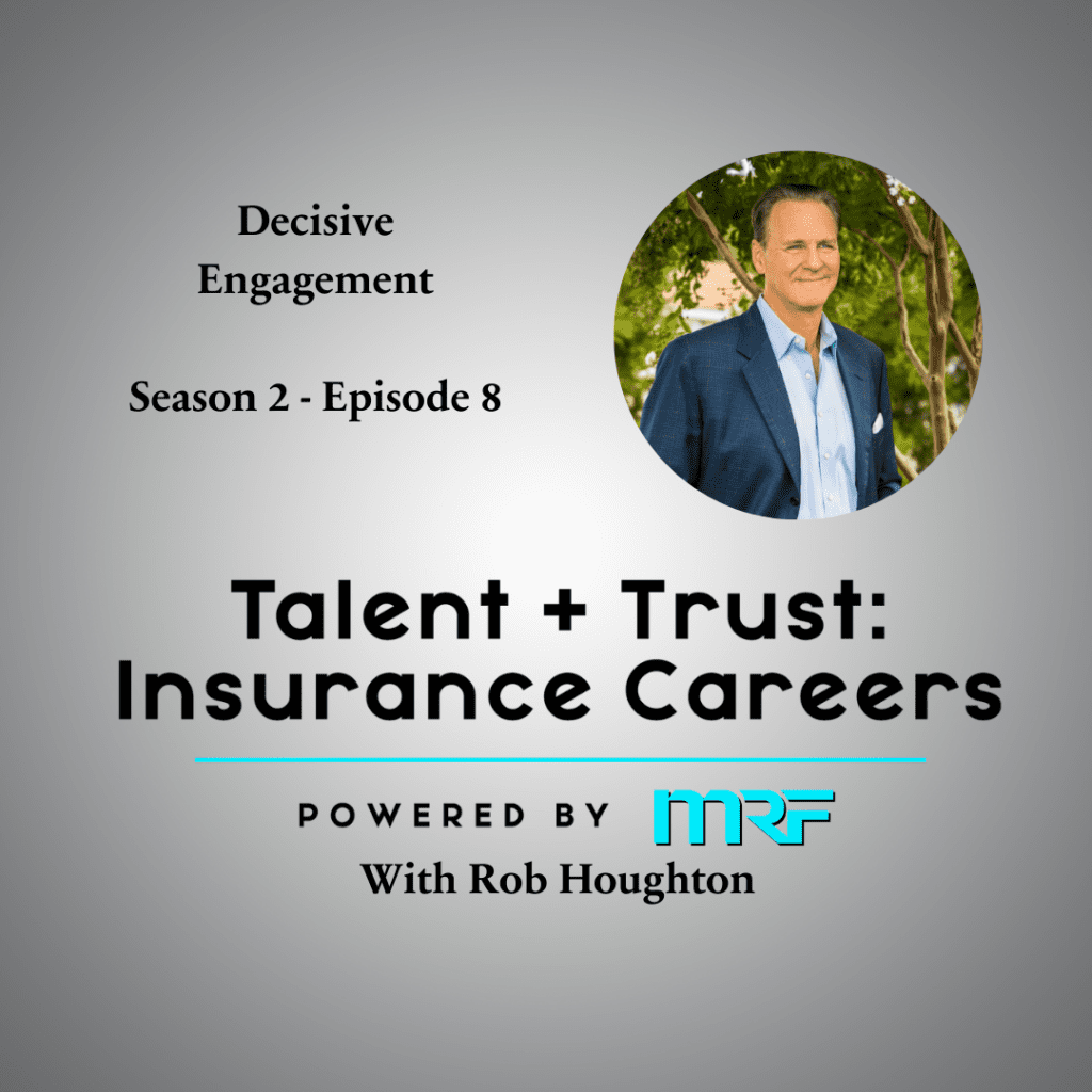 A man in a suit with the words, talent + trust insurance careers.