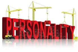 3d rendering of the word "personality" in red with construction cranes and machinery, symbolizing the concept of building or developing one's personality.