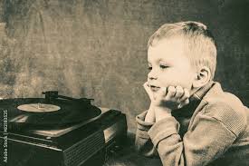 boy listening to retro music player ...